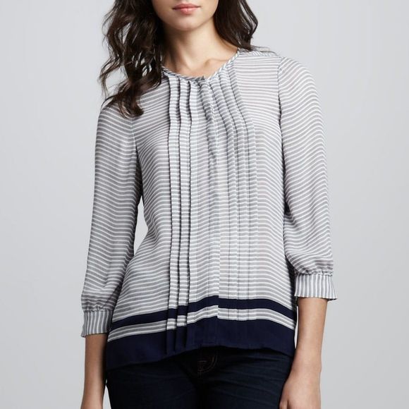 𝅺Joie Modine Striped Pintuck Blouse Silk - Picture 1 of 11